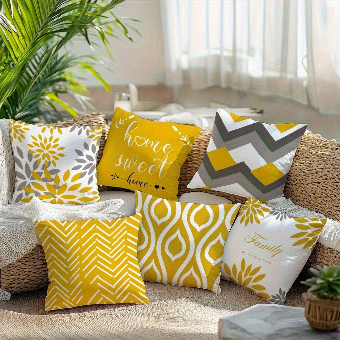 6pcs Geometric Pattern Printed Pillow Covers