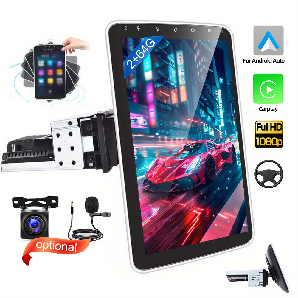 2gb+64gb For 15 With 10.1 Inch Capacitive Rotatable Screen Car Radio Car Stereo With & Built-in Gps Navigation Wifi 1 Din B-t Fm/ Rds Radio Reversing Camera With Ahd Camera&mic(optional)
