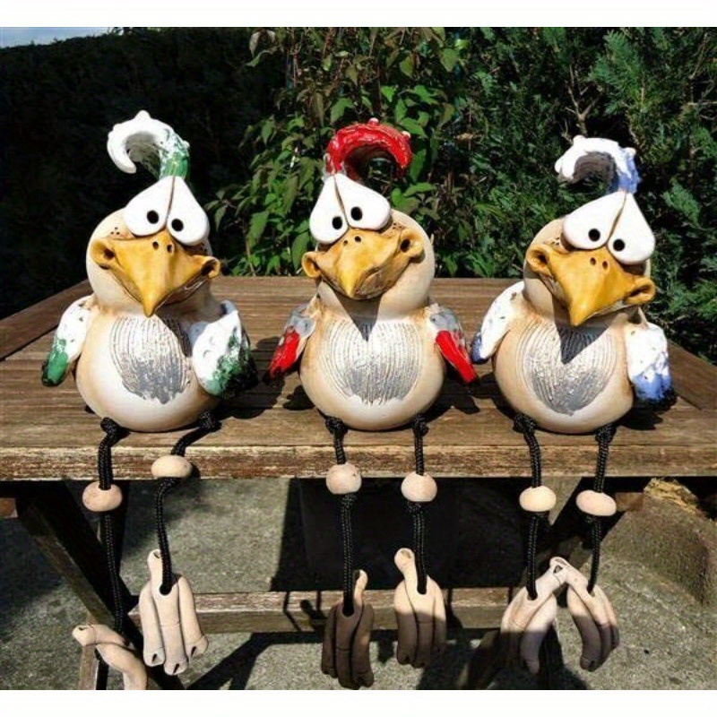 Garden Decoration Chicken Figures - Chicken Decoration For Outdoors, Resin Statue Farm Room Office Decoration (3 Chickens)