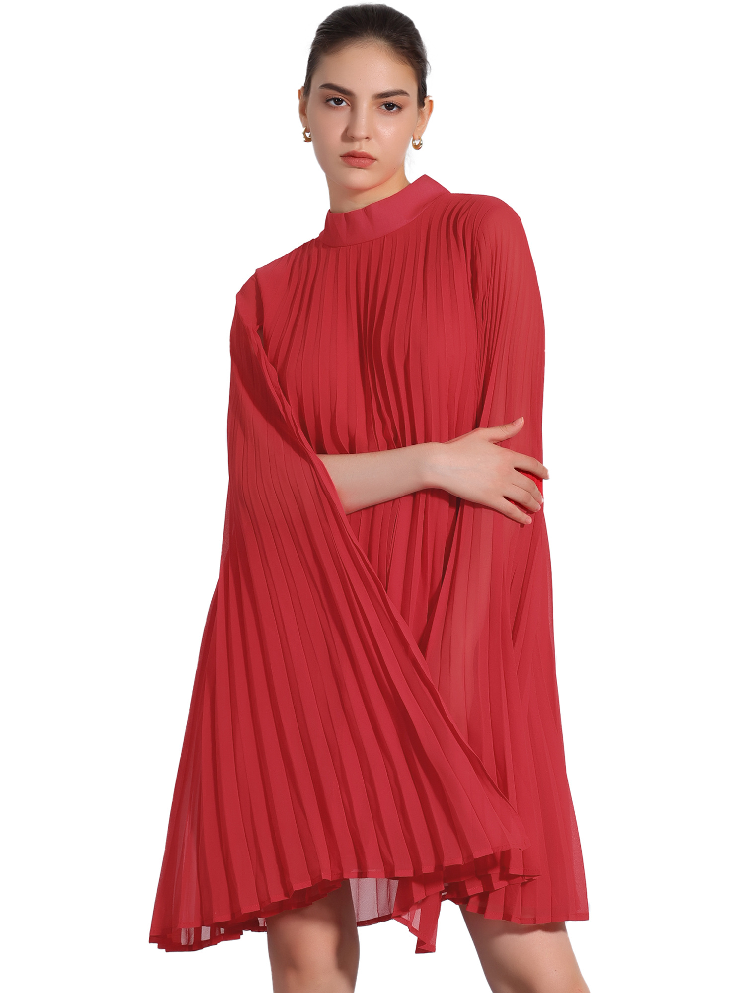 sachin and babi light blue dress silky knit sheath with chiffon pleated cape shocking pink – ZsaZsa Boutique main image 1