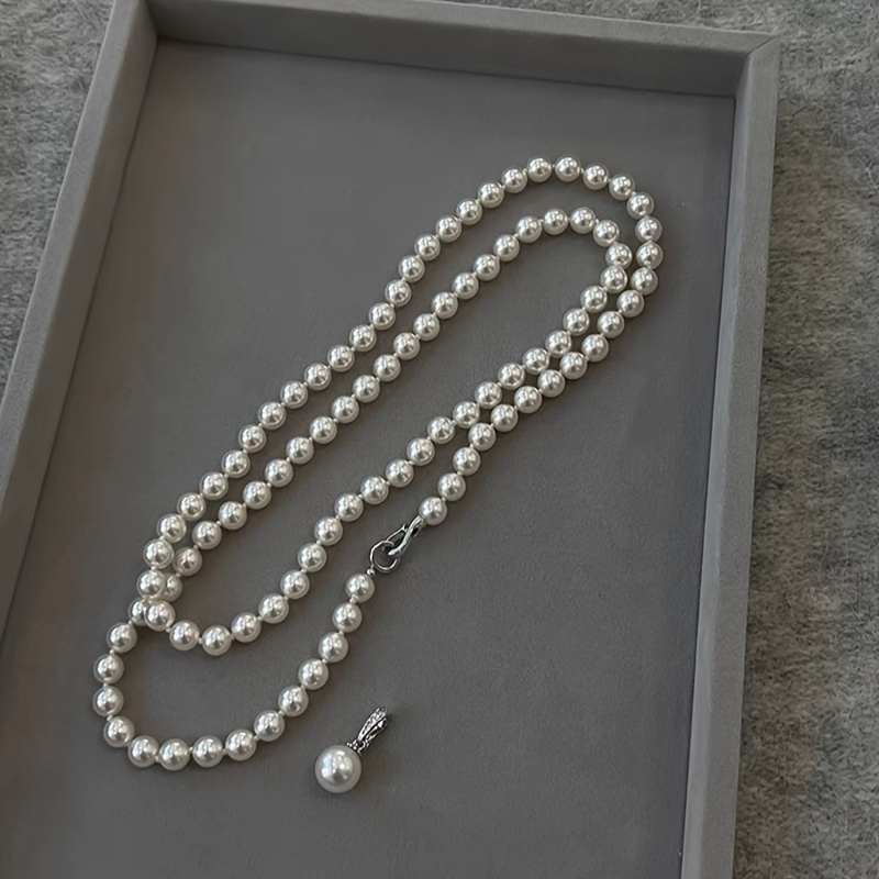 TEMU Collier avec pendentif long détachable en blanc vintage de 8 mm, bijou de luxe léger et élégant pour femme, convient pour un port , cadeau