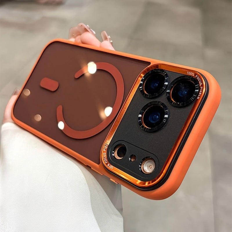 Phone Case - Colorful Semi-transparent Magnetic Charging Metal Lens Frame Phone Case, Suitable For 12/13/14/15/16/17 Series