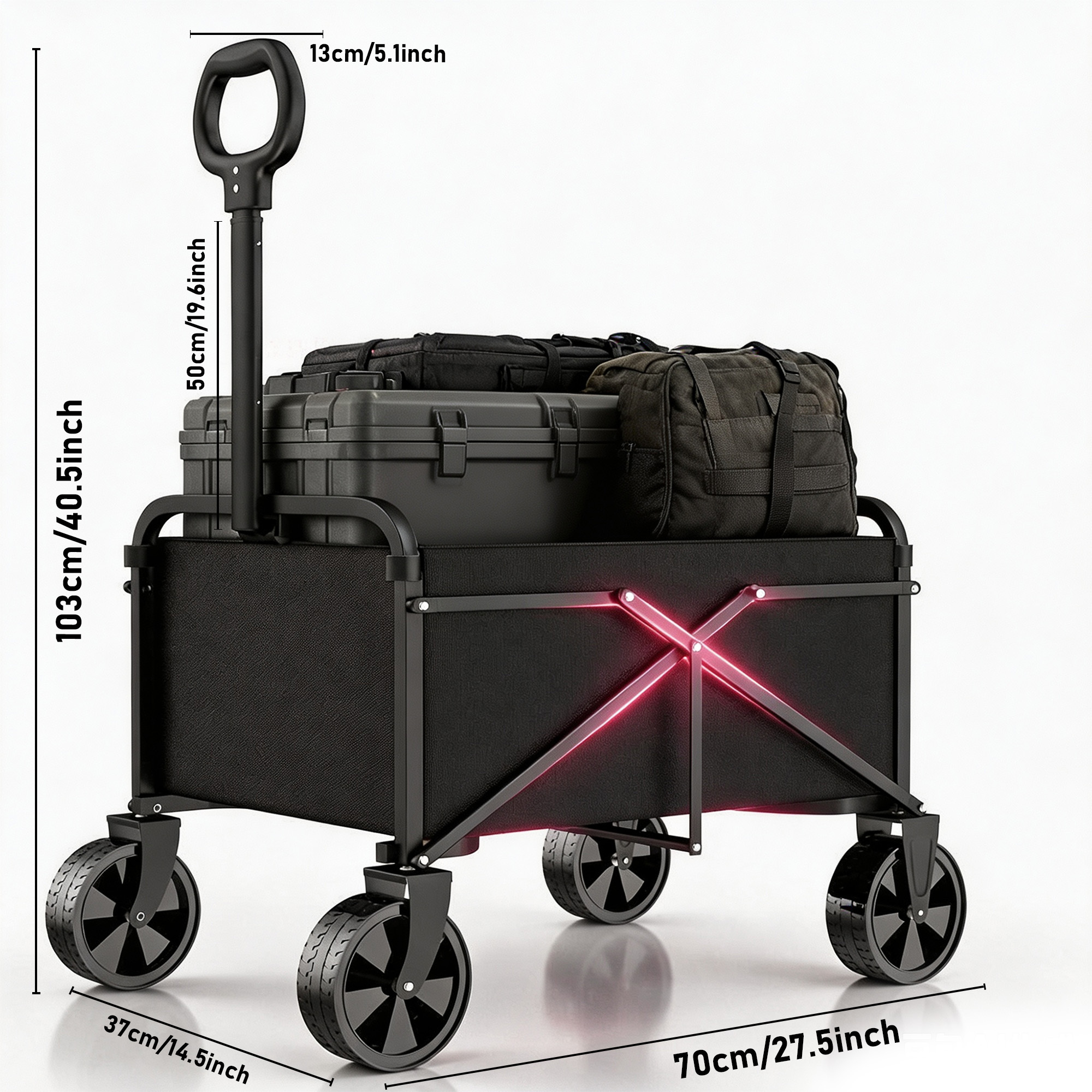 TEMU Chariot Pliable Portable d'Extérieur, Chariot Robuste Multi-, avec Système de Roues Stable et Rangement Latéral , Peut Être Plié Rapidement,