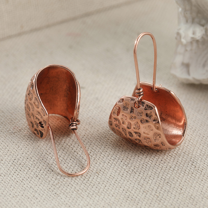 Vintage Copper Hammer Pattern Pendant Earrings
