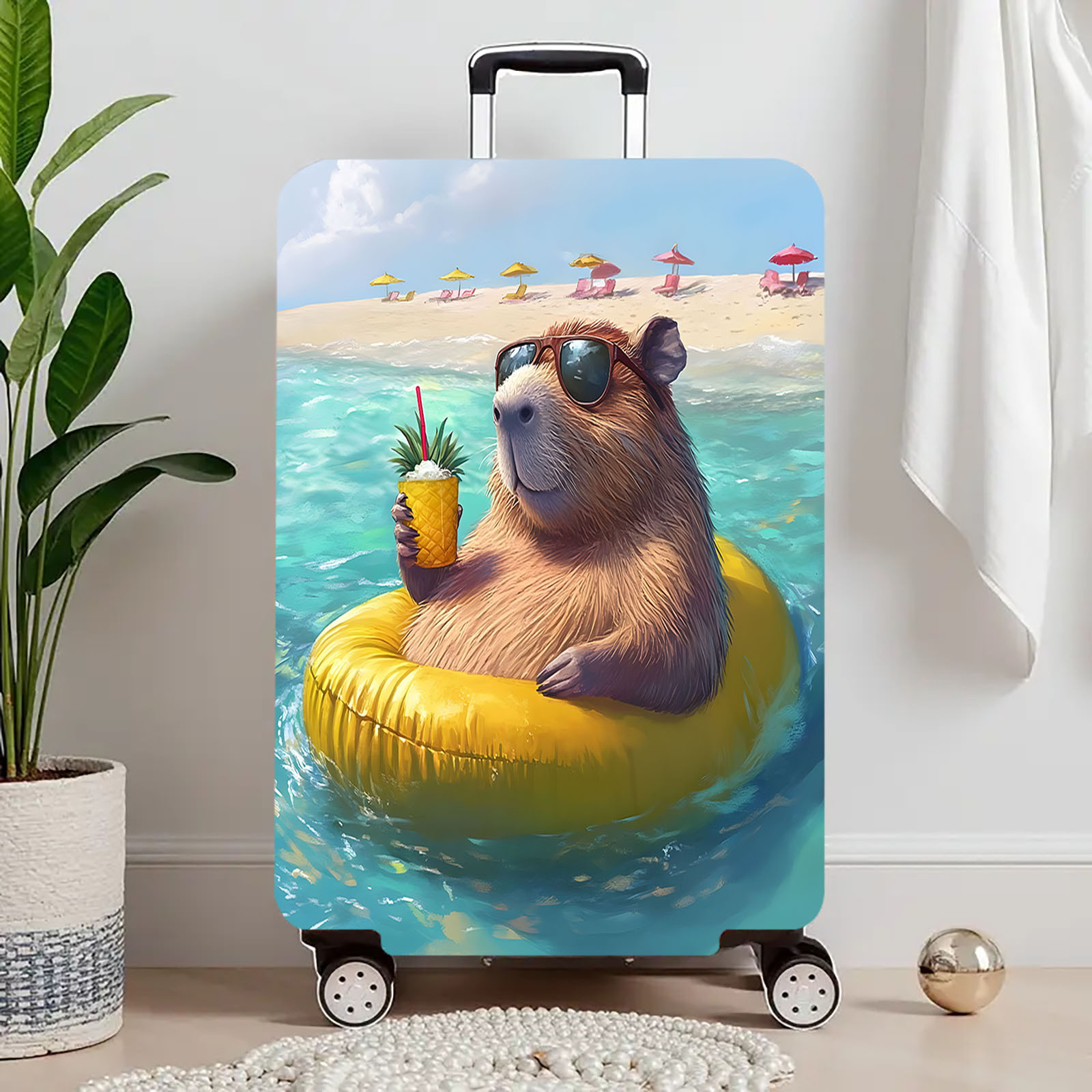 TEMU 1pc Capybara Print Suitcase Cover Compatible For 18-32 Inch Luggage, Cute Capybara Capybaras , Durable Unisex Cover For , Vacation Business