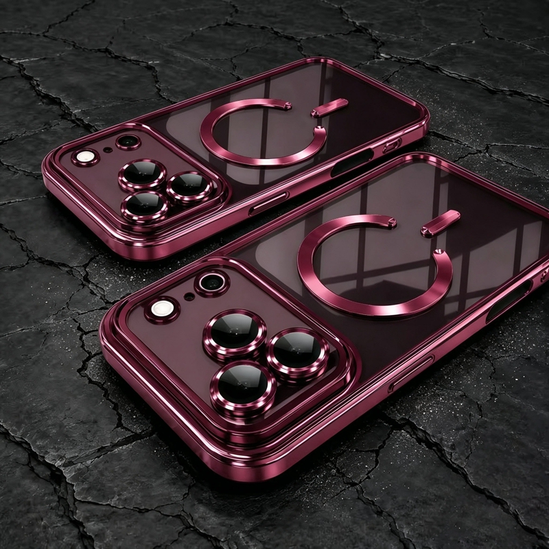 TEMU Phone Case - Light Luxury Plated Magnetic Clear Tpu Phone Case For Iphone 18 Pro Max With Lens Protection Wireless Charging Shockproof