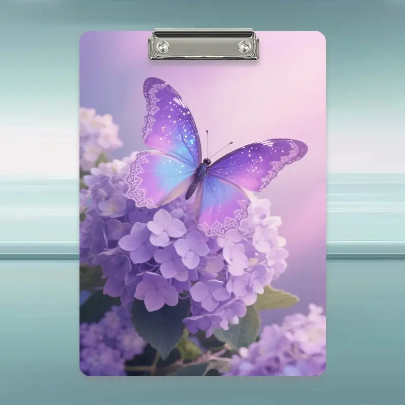 TEMU A4 Size Clip-on Writing Board, Purple And Hydrangea Design — Suitable For Office, School, Family Meetings, , Homework, And Study; Style Cute