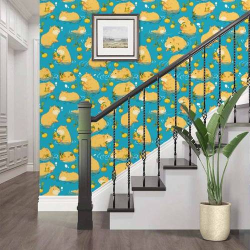1 roll self pvc 2d flat wallpaper peel and stick wall decal with no residue capybara soaking in a floating cute and soothing perfectly suitable for living room kitchen bathroom bedroom
