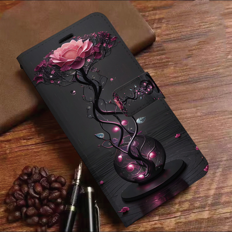 TEMU Phone Case - Flower Faux Leather, Flip Wallet Phone Case With Card Slots, Stand Function - Protective Case Suitable For Iphone 16/ 15/ 14/ 13/