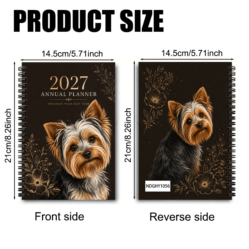 TEMU Agenda à spirale floral 1 livre 2027 avec Yorkshire Terrier et - Agenda uniquement, calendrier annuel complet, objectifs annuels, planification