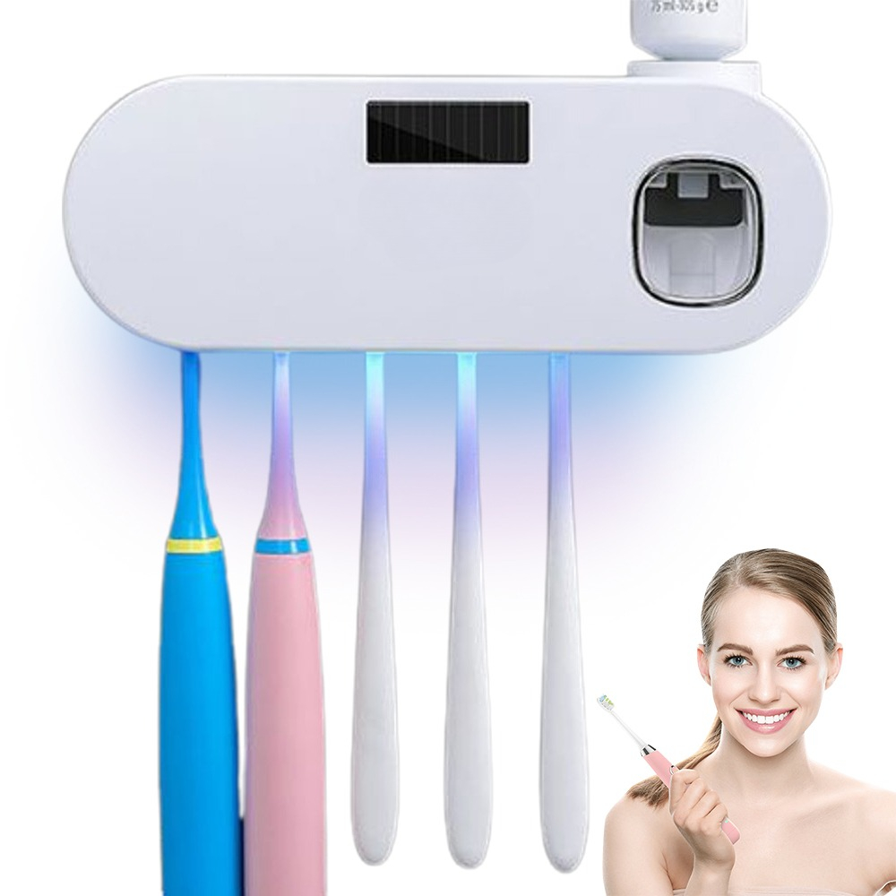 5-slot Toothbrush Holder With Toothpaste Dispenser, Wall Mounted, Easy To Clean, To Clutter
