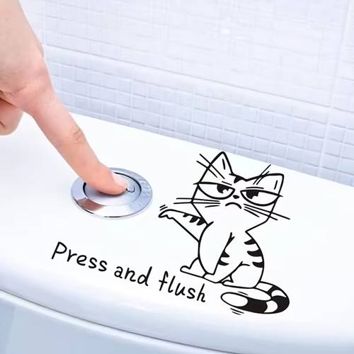 1 pièce autocollant humoristique et impertinent de chat « appuyez et tirez » pour toilettes, décalcomanie murale amovible à et coller pour décoration de chambre, décoration de chambre à coucher, décoration murale, décoration de maison, décoration de fête, décoration de toilettes de