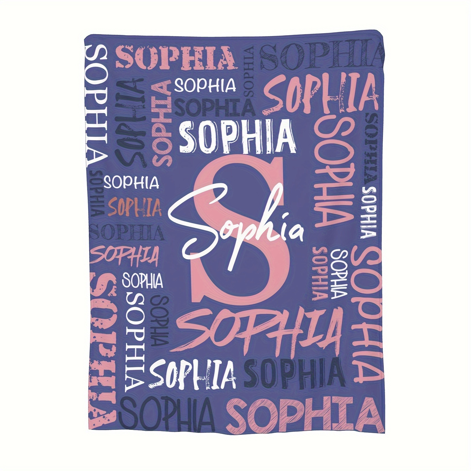 TEMU Personalized Name Blanket Custom Flannel Throw - Contemporary Style With Vibrant Mixed Colors & Lettering, For Christmas, Birthdays, Family &