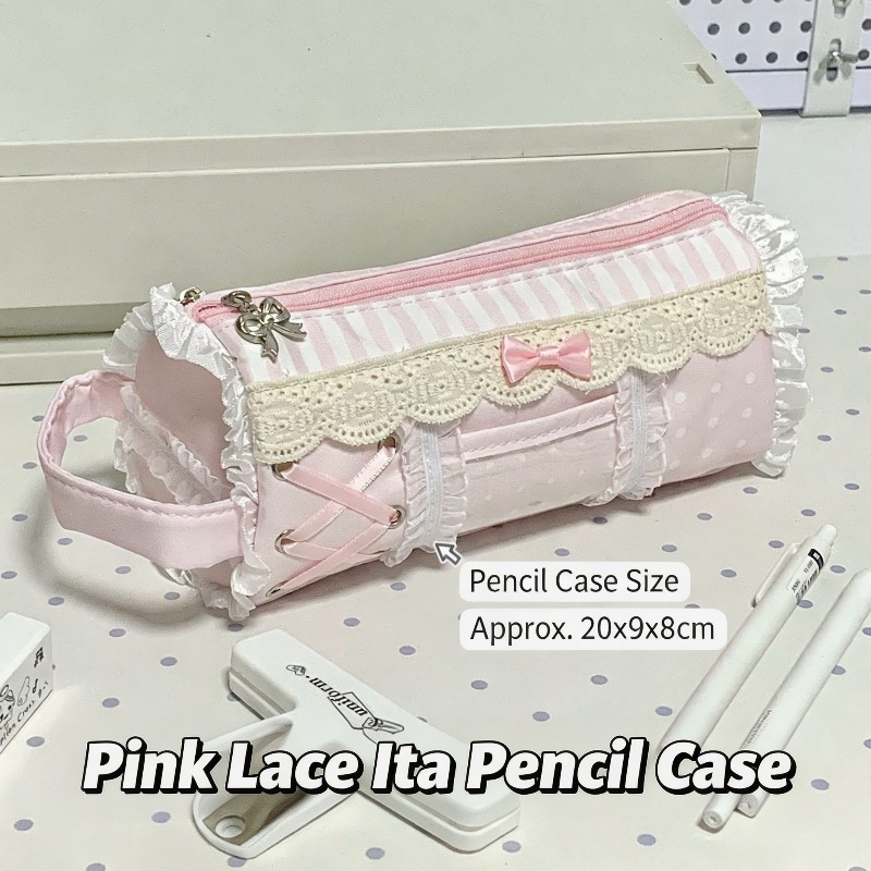 TEMU Ballet Bow Lace Handbag Pencil Case, Large Capacity Multi-compartment Student Stationery Calculator Pen Marker Box, High Aesthetic Exquisite