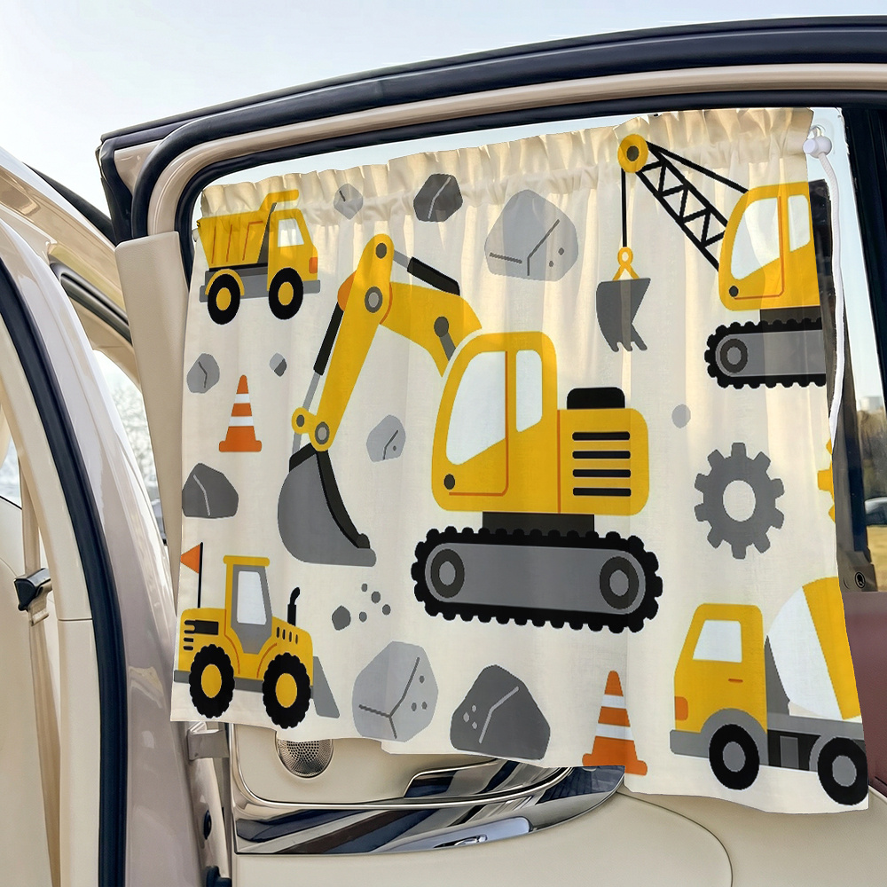 TEMU 1pc 2d Flat Excavator Crane Engineering Car Gear Printed Car Sunshade, Suction Cup Style, , Adjustable Rope, Fits Most Car Models, Suitable For