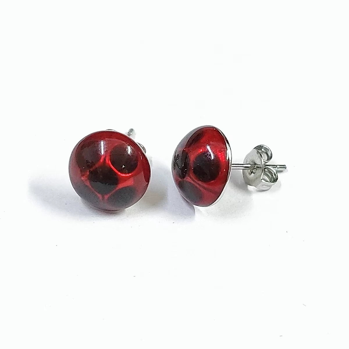 TEMU 1 Pair Of Red Ladybug Stud Earrings, Red Epoxy Resin Half-round Stud Earrings, Halloween Jewelry Accessory Gift