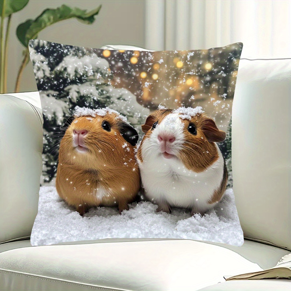 TEMU 1pc Series Christmas Snow Background Pillowcase, Made Of Soft And Smooth Polyester Short Plush Fabric, Single-sided Print, 17.7*17.7 Inches,