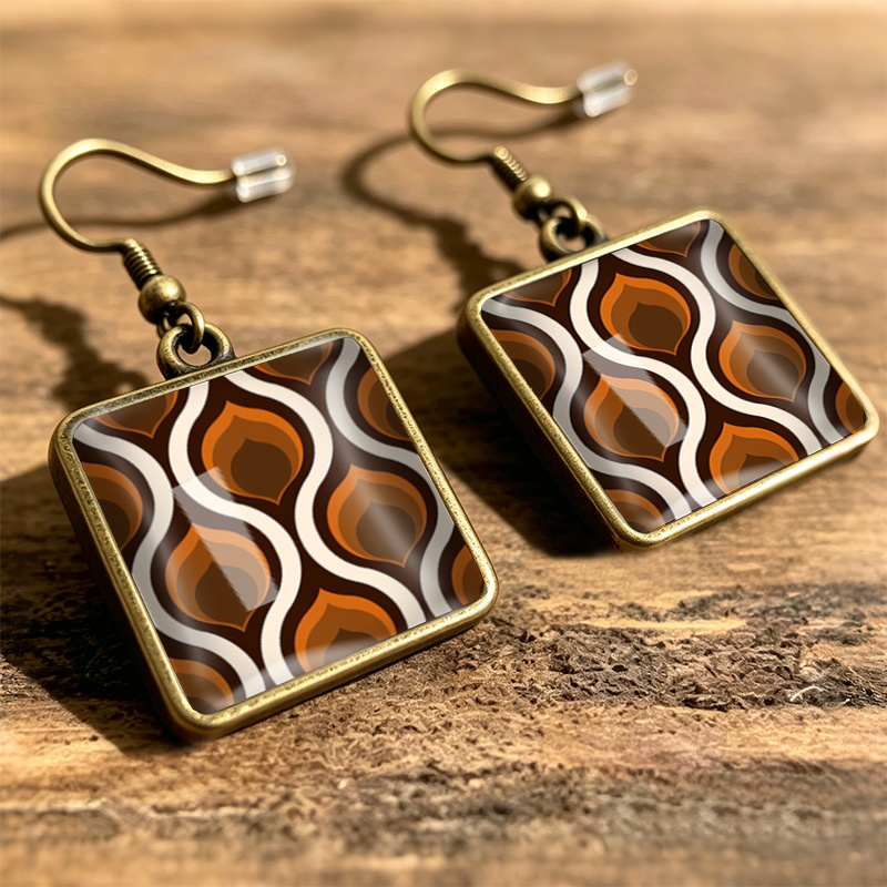 TEMU Boucles d'oreilles à crochet carré géométrique marron pour homme et femme - Bijoux pendants marron et minimalistes adaptés , aux fêtes, aux