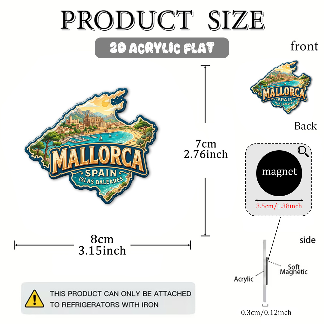 TEMU 1 pieza de imanes de lugares emblemáticos de de Mallorca, para nevera, pegatinas magnéticas con base magnética y decoraciones con temática de