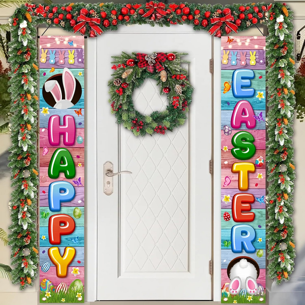 

Easter Celebration 2pcs Banner Set - Rabbit Design, Polyester Outdoor & Home Decor, Farmhouse Style, 70.8x12 Inches