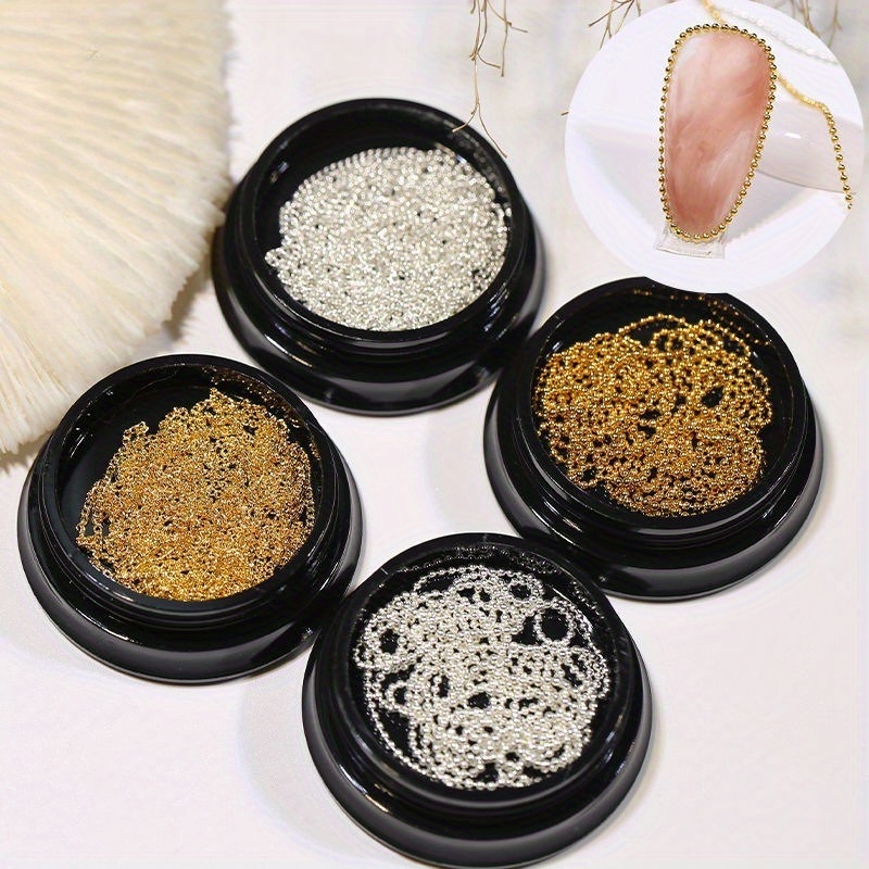 TEMU Japanese Internet Celebrity Metal Chain Diy Nail Jewelry Golden And Silvery Steel Ball Chain Flat Chain 1-meter Box Nail Decoration