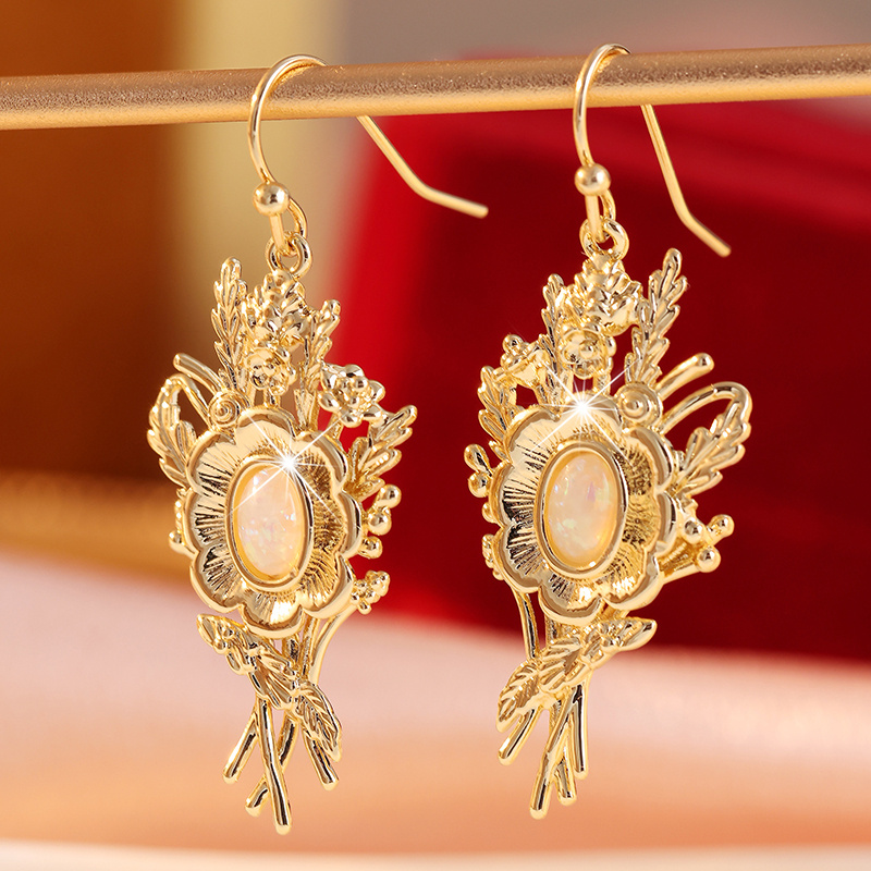 Women's Vintage Floral Branch Long Wire Hook Dangle Earrings