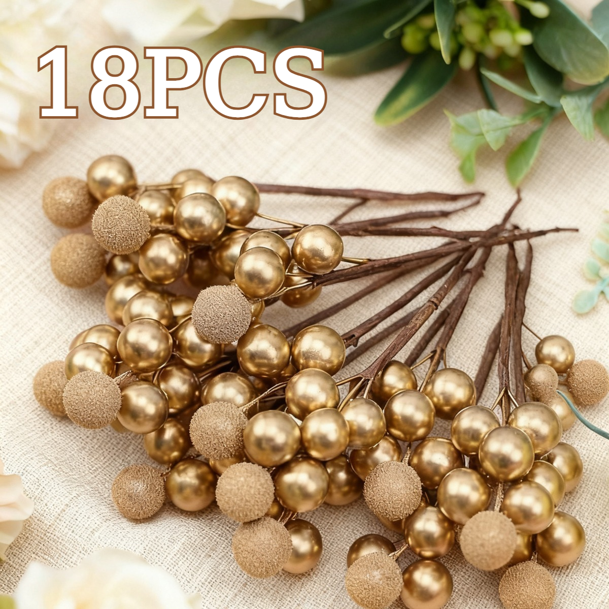 TEMU A Set Of 18 Red And Golden Artificial Wax Berries, Decorating Wreaths And Enhancing Home Decor, Christmas Decorations, And Halloween Decorations