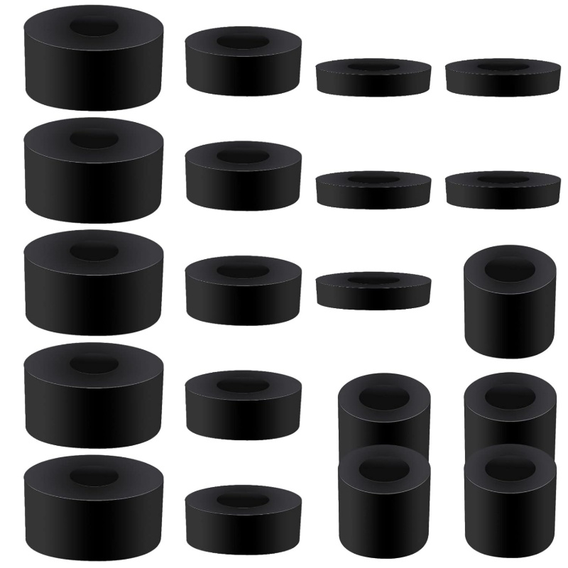 TEMU Pack Of 20 Thick Rubber Washers - Round Flat Washers In 4 Different Sizes, Black Cushioning Sleeves