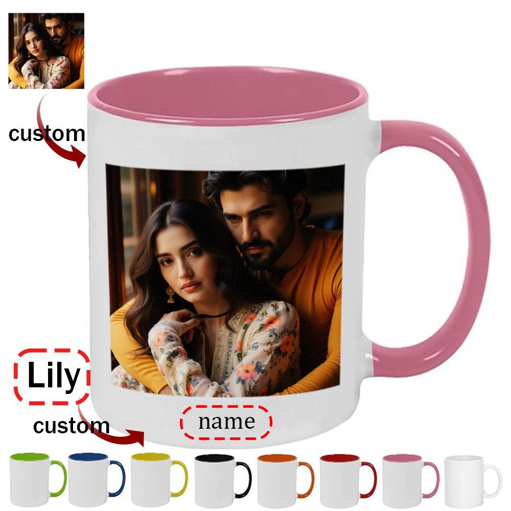 TEMU Personalized Ceramic Mug With Couple's Photo And Name Print - Custom Printed Couple's Gift Mug, 11oz Reusable Ceramic Mug, Custom Mug With Photo