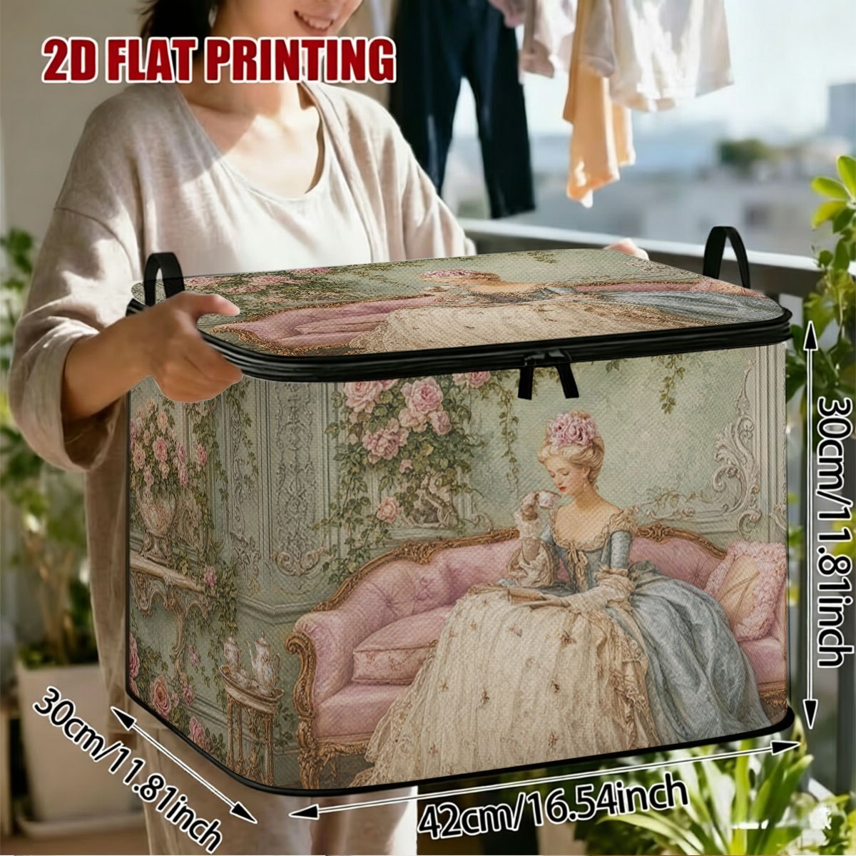 TEMU 1pc - Large-capacity Storage Box With An Elegant And Luxurious Vintage Lady , Featuring A Sturdy And Durable Zipper. Portable And Foldable,