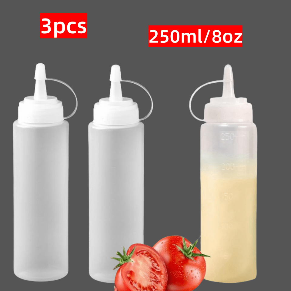 TEMU 3pcs 8oz Condiment Squeeze Bottles - Bpa-free, Dispensers For Ketchup, Mustard, Mayo & Sauces - Bbq, Parties & Kitchen Use