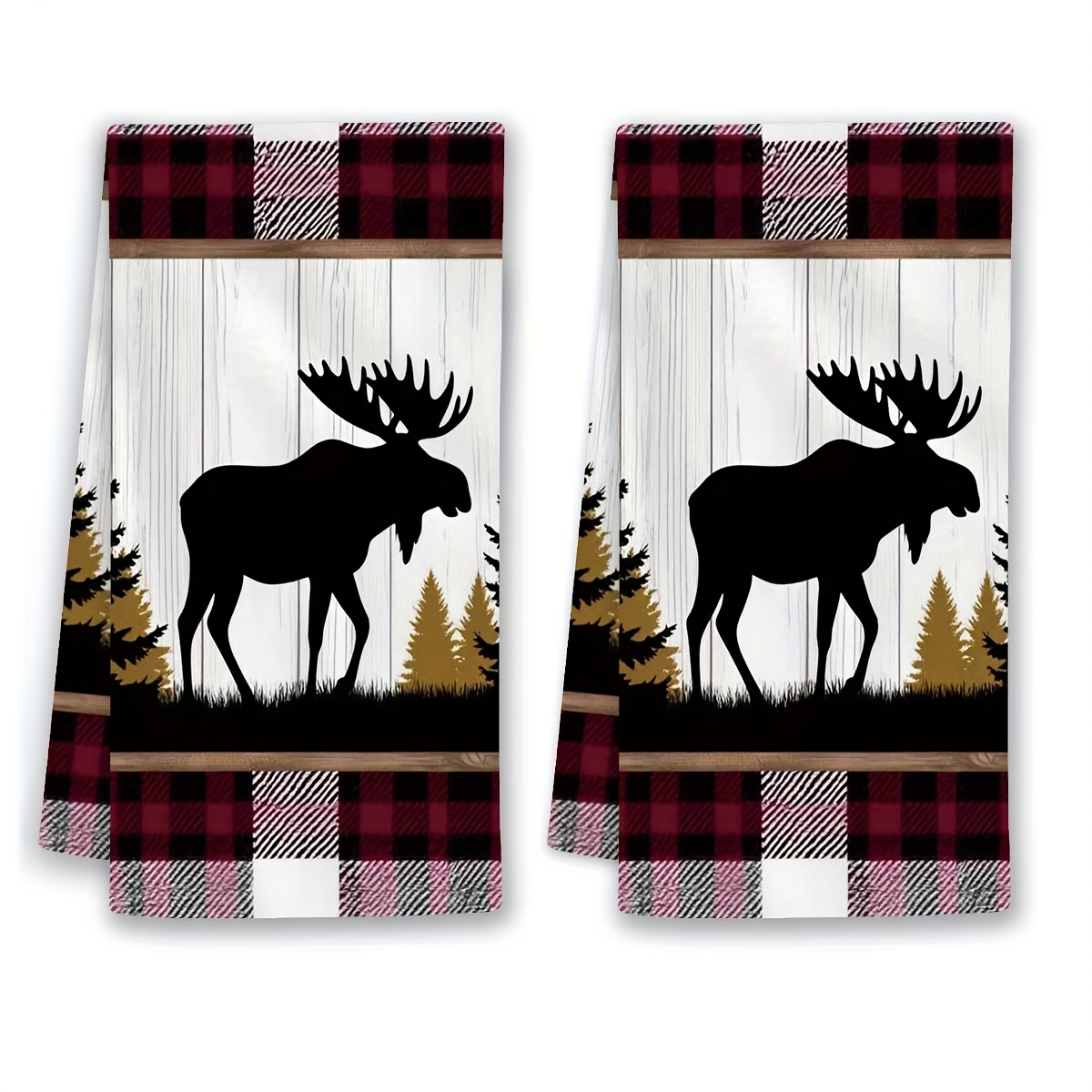 TEMU Cleaning Cloth 2pcs Kitchen Towels, Christmas Moose Silhouette Print Best Kitchen Towels, Ultra Absorbent Multipurpose Dish Hand Towels, Winter