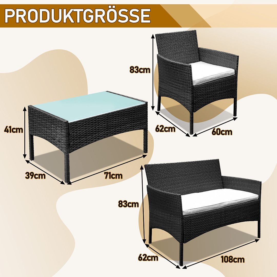 TEMU Garden Furniture Set Black/brown Balcony Furniture Garden Furniture Poly Armchair Polyrattan Seating Set Dining Set Seating Group 4pcs Rattan
