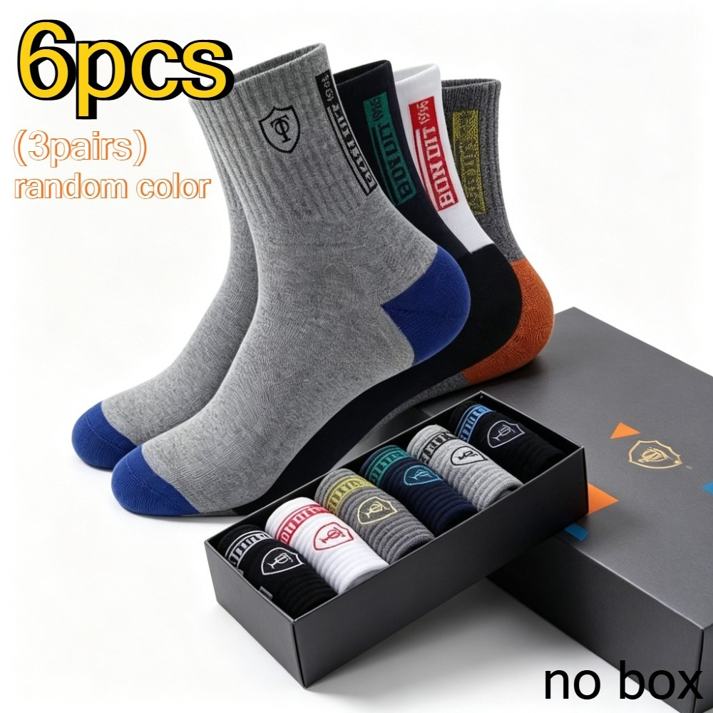 TEMU 12pcs/6pcs 6 paires/3 paires de chaussettes de sport pour homme à motif de , couleur aléatoire, confortables et respirantes, chaussettes de