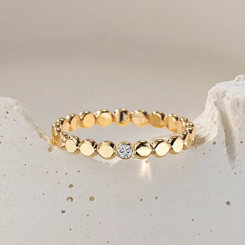 Sparkling Cubic Synthetic Zirconia Dainty Dot Band, Minimalist Unique Stacking Ring For Women, Chic Jewelry For Daily Wear, Office Meetings, And Weekend Parties