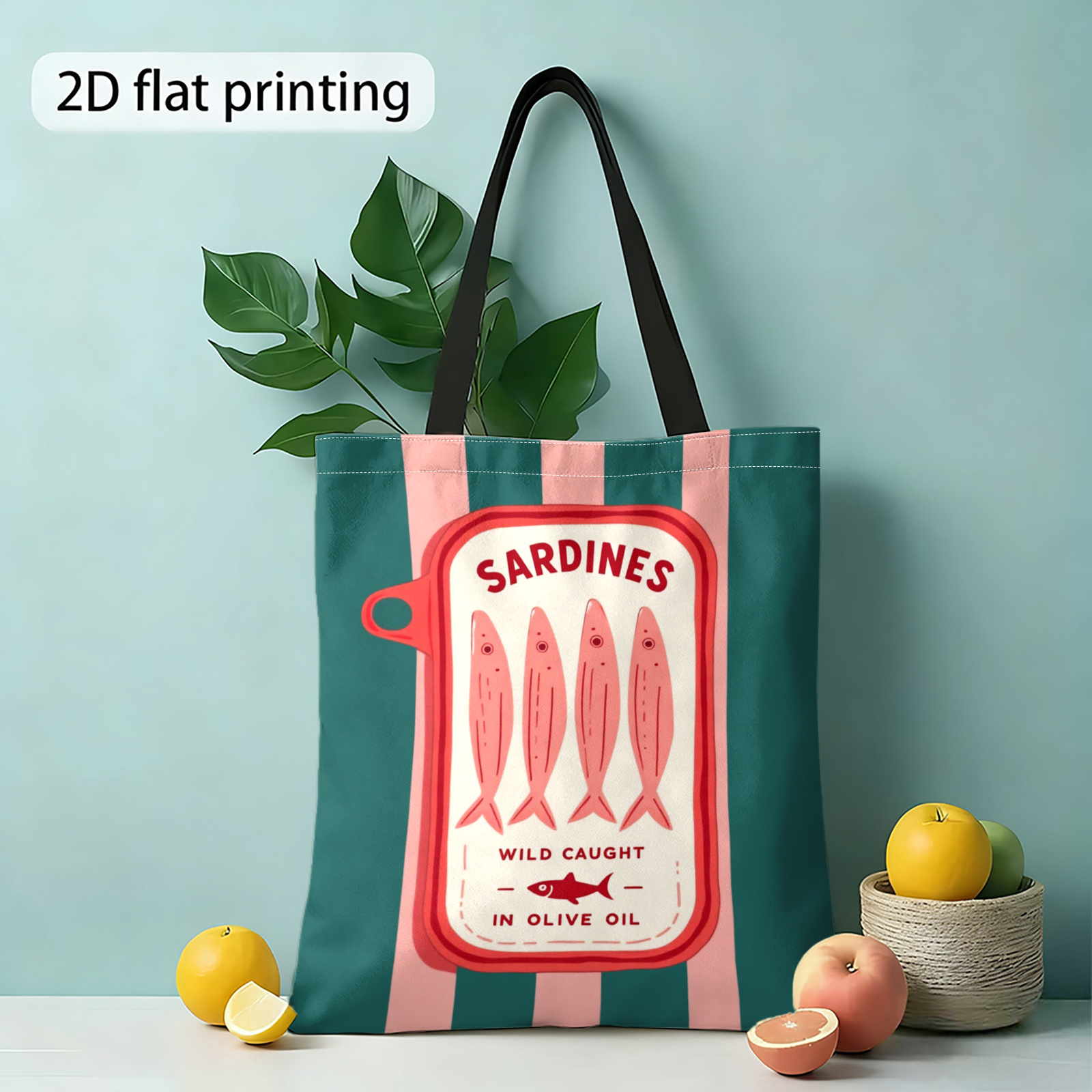 TEMU 2d Printed Tote Bags, Sardine Cans, Olive Oil, Reusable Shopping Bags, And Women's Shoulder Bags Are Suitable For And Are The For Gifts