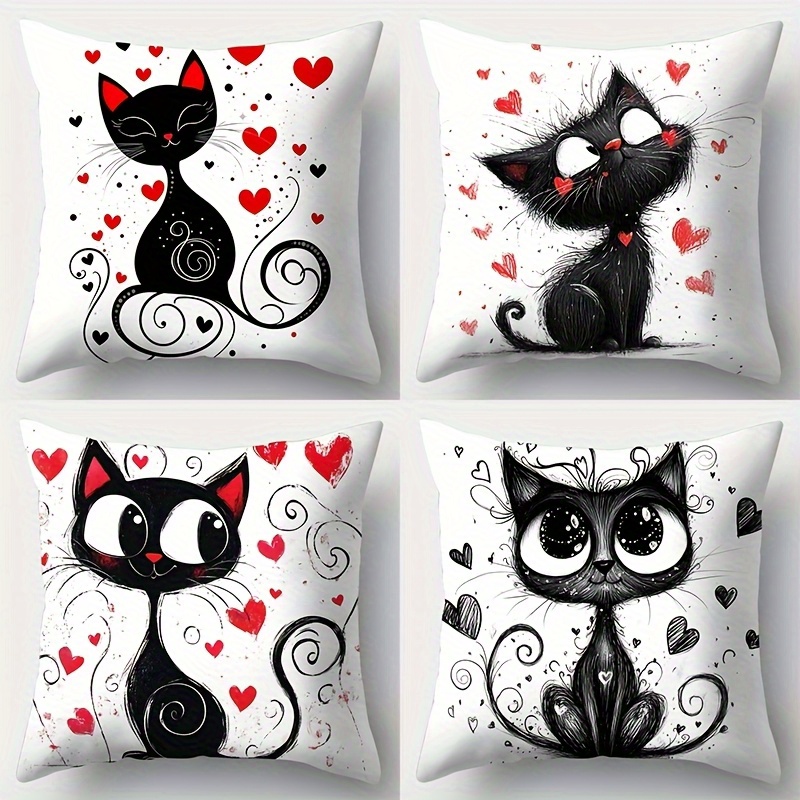 TEMU Set da 4 federe quadrate con stampa su un solo fantasy con cuore, chiusura a cerniera, fibra di poliestere, stampa su un solo per decorazione e