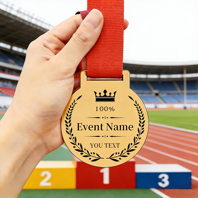 TEMU [custom] 1pc Personalized Stainless Steel Wheat Ear Medal, Custom Engraving , Simple And Elegant, Suitable For Sports Awards / Marathon / School