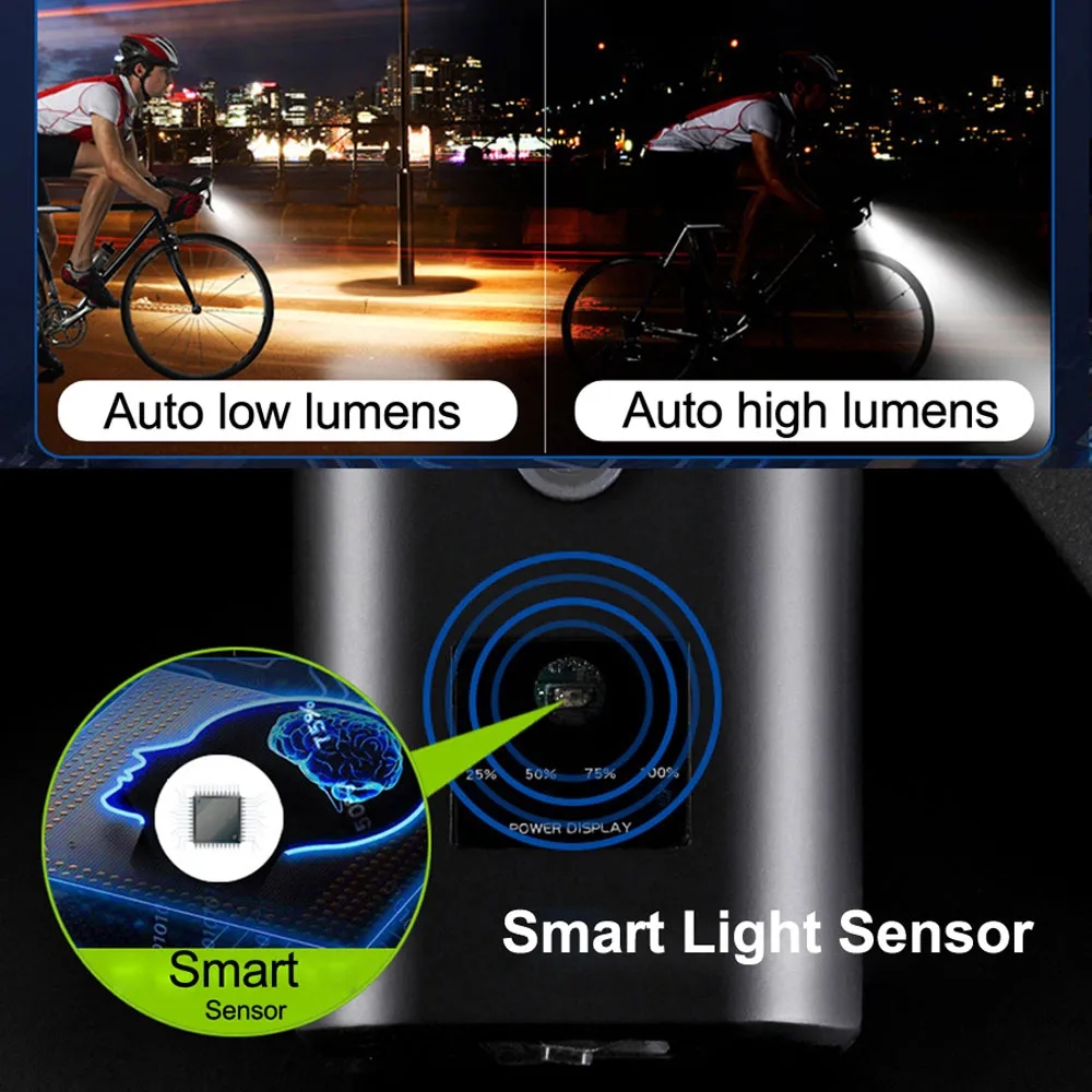 NEWBOLER Smart Sensor Bike Light, 10000mAh Bicycle Front Light with 2000 Lumens USB Rechargeable MTB Road Bike Night Riding High Brightness Device