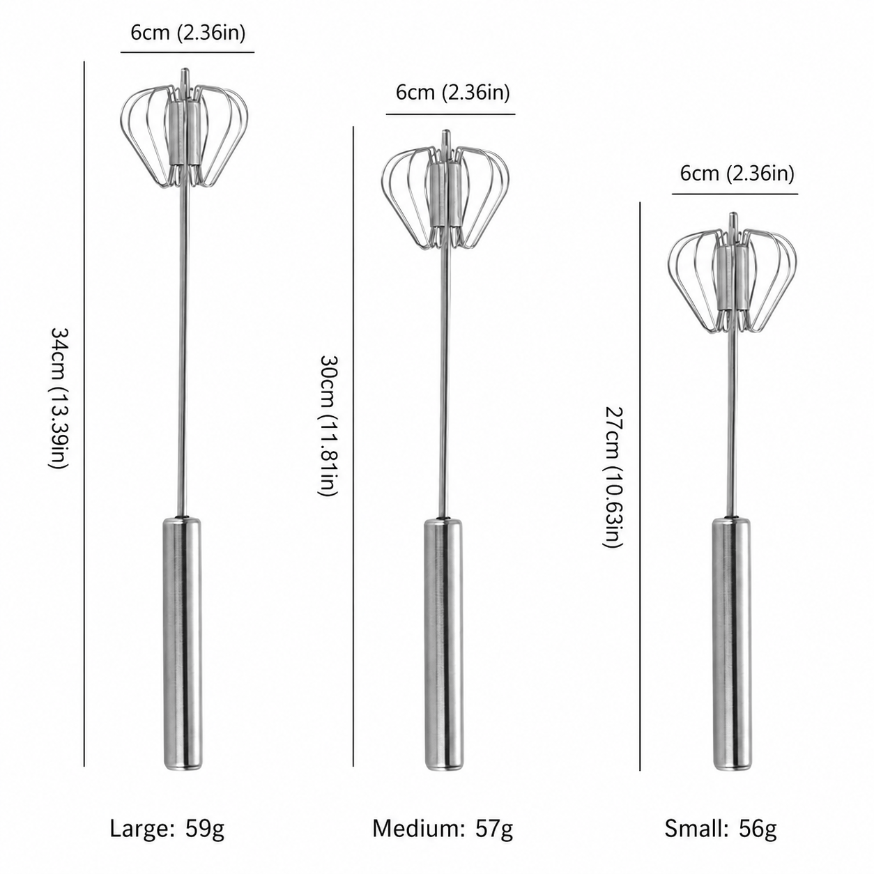 TEMU 3pcs Stainless Steel Semi-automatic Egg Beater Set, Hand-press Rotating Whisk, Manual Mixer, No Batteries Required, Suitable For Eggs, Cream,