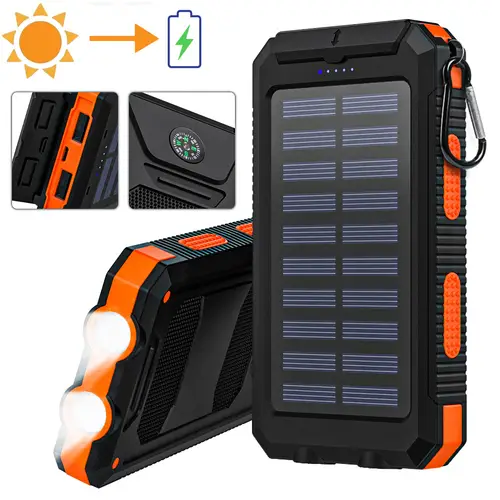 solar power bank 20000mah capacity portable charger mobile power dual 5v usb port output with led flashlight 10000mah 20000mah compass backup battery pack for mobile phones mobile devices outdoor and camping for the holidays