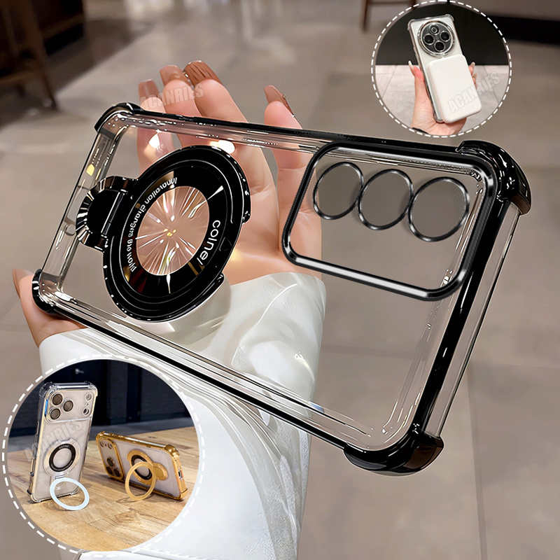 TEMU Phone Case - Acanries 1pc Luxury Thin Ring Folding Stand Holder Bracket And 1pc Plating Clear Shockproof Protective Phone Case For Oppo A80