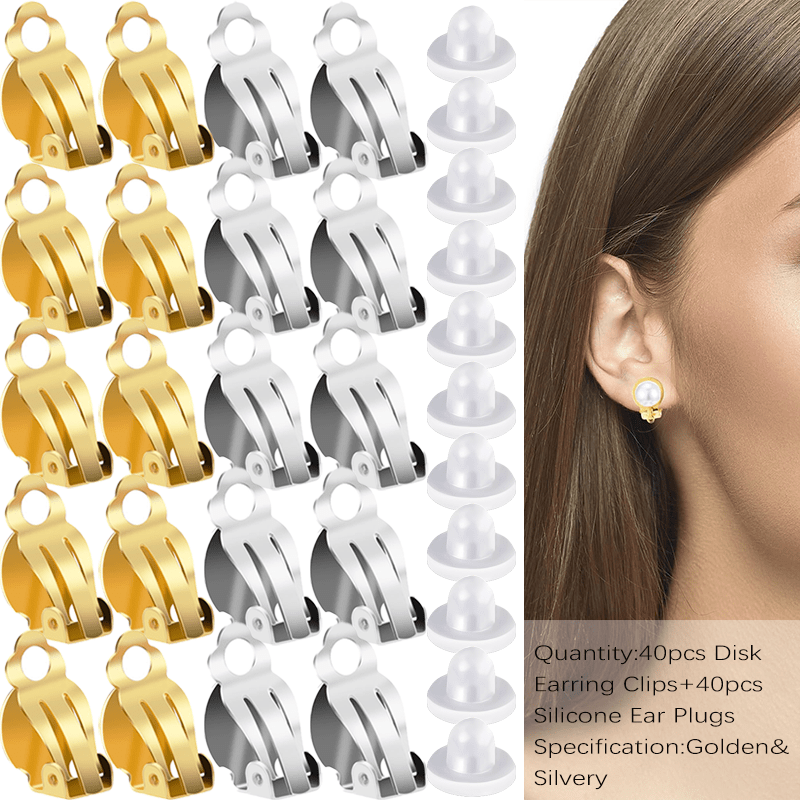 TEMU 80pcs Stainless Steel Oval Disc Earring Clips & Ear Plugs - Heavy-duty Iron Construction, Golden-tone Finish, Compatible With 40pcs Disk Earring