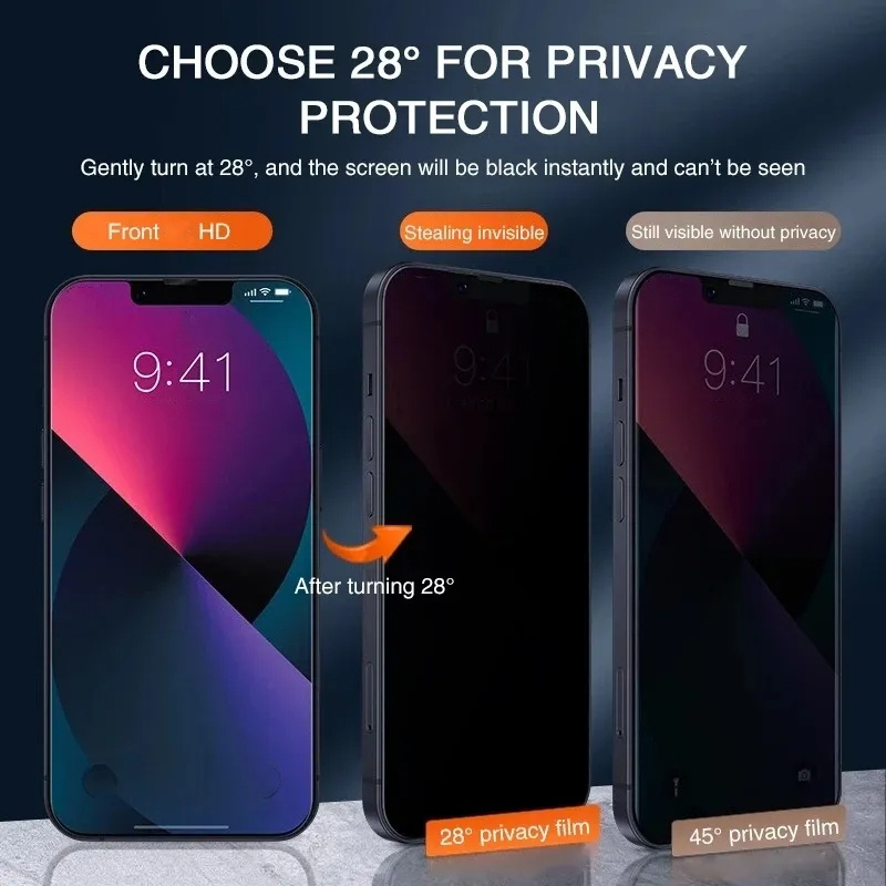 3pcs Privacy Protection Screen Protector for iPhone 13 14 15 16 Pro Max Glass Privacy Protection Tempered Glass for iPhone 11 12 13 14 15 Plus Full Cover Anti-Peeping Glass for iPhone 11 12 13 14 15 16 16e Glass