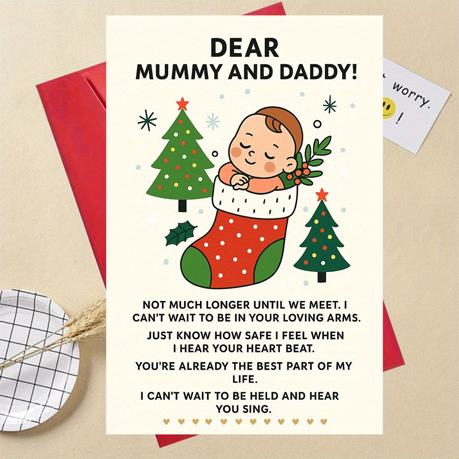 TEMU 1pc Christmas Card For Expecting Parents - "dear & Daddy" Message With Adorable & Christmas , Gift For New Parents, Expressing Love & For The