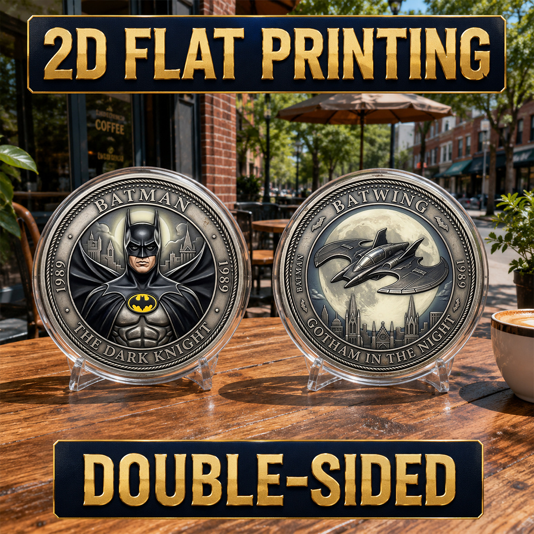 TEMU Replica Coin 1pc, 2d Flat Printing, Double-sided Metal Batman 1989 Batwing Commemorative Coin, Challenge Coin, Protective Case, Pocket Coin