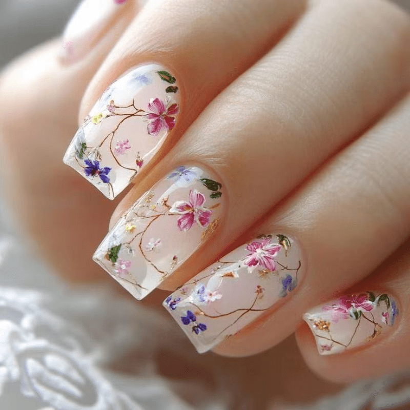 48pcs Transparent Nude Press On Nails Suitable For Women, Medium Length Square Full Cover False Nails With Glue-on Application, Reusable Artificial Nails For Spring Nail Art, Gel Nail Tips For Use