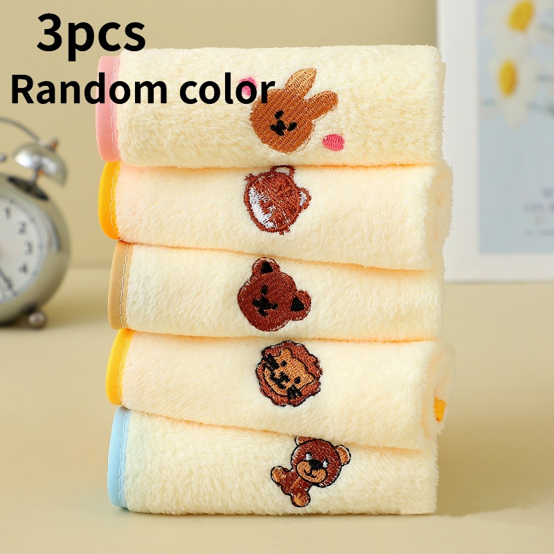 TEMU 3pcs Random Colors And Styles, Animal Towels - Comfortable Absorbent Multi-functional Cartoon Pattern Face Towels, Hangable Kitchen Coral Fleece