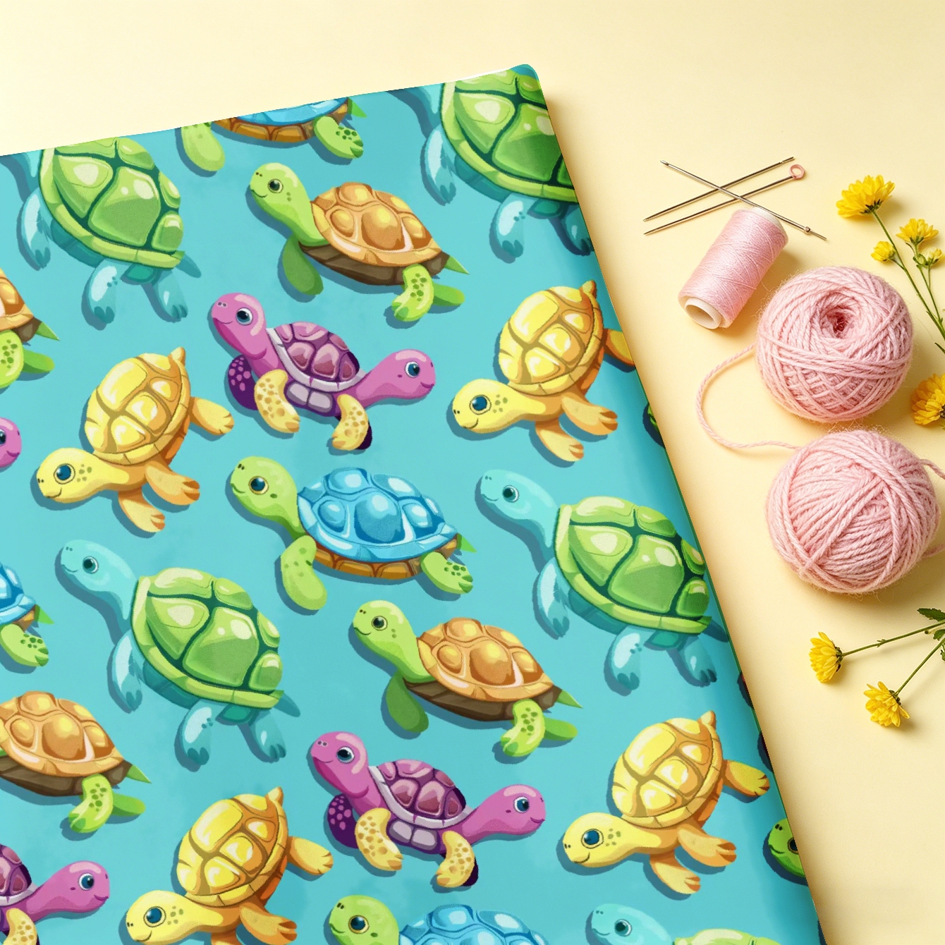 TEMU 1pc, Colorful Cartoon Turtle Pattern Fabric, Multiple Sizes Available, Soft And Comfortable Fabric, Diy All-polyester Handmade Fabric, Suitable