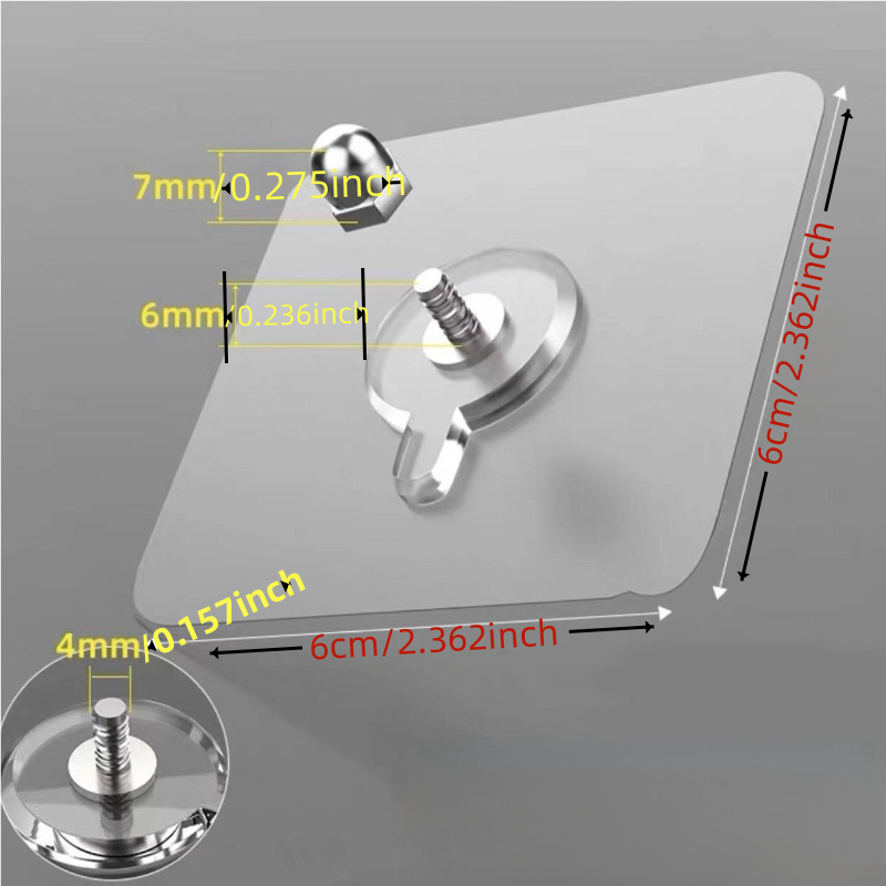 6cm X 6cm Super Strong Adhesive No-drill Traceless Nail Hooks For Photo Frames - 6mm Long Damage-free Hanging Stickers, Wall Hooks For Decor